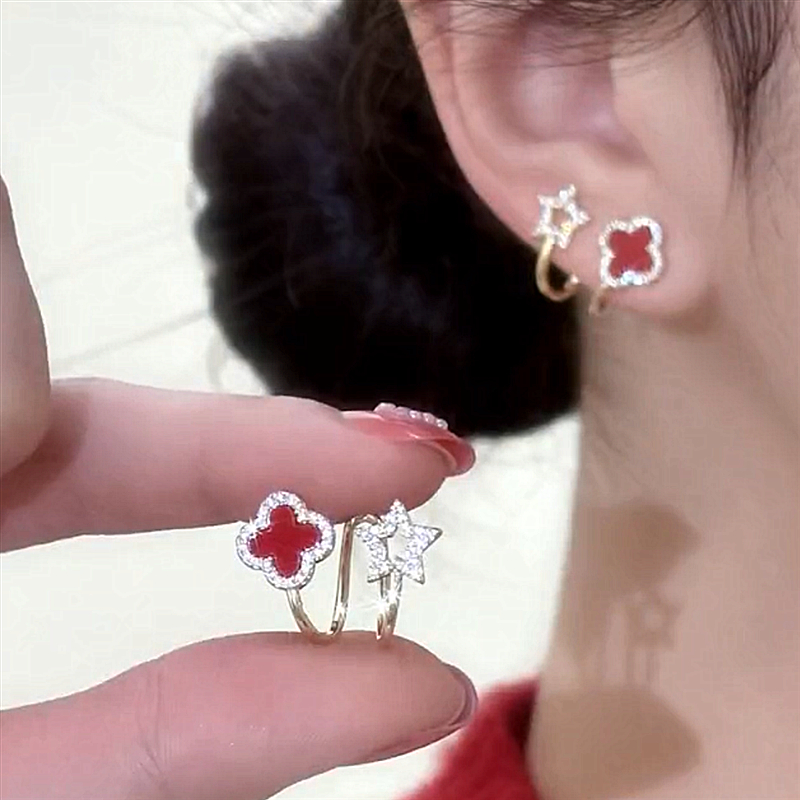 紅色幸運四葉花耳環