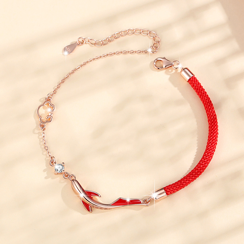 紅繩錦鯉手錬【S925純銀】簡約時尚 好運相隨 錦鯉相伴