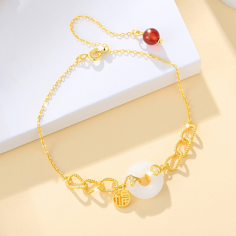 和田玉 福牌平安扣手錬【S925純銀 和田玉】寓意平安圓滿幸福