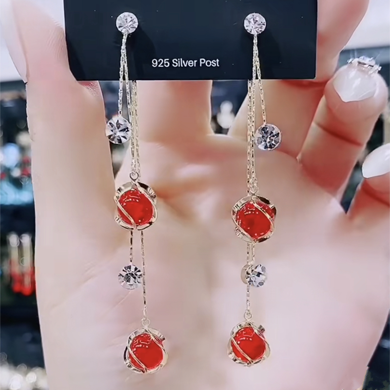 紅色貓眼石 一款兩戴 氣質耳環