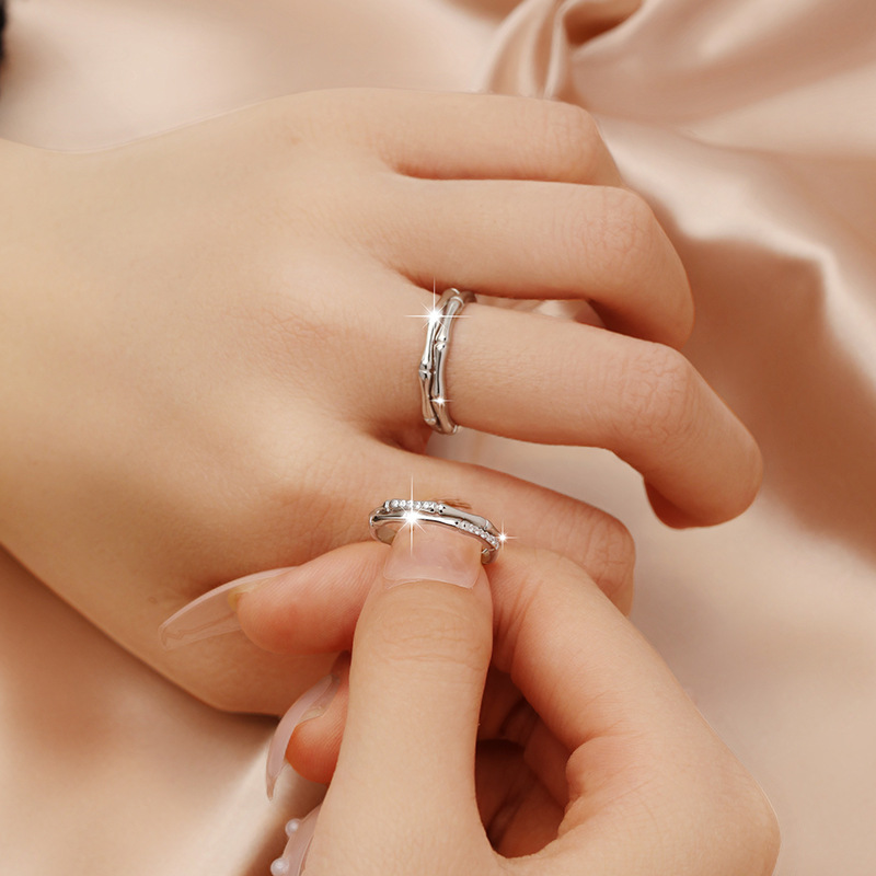 青梅竹馬純銀情侶竹節對戒【純銀/鋯石】 一生一世一雙人