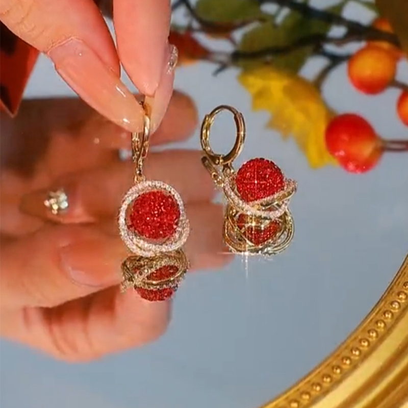 時尚紅鑽球洋氣耳環
