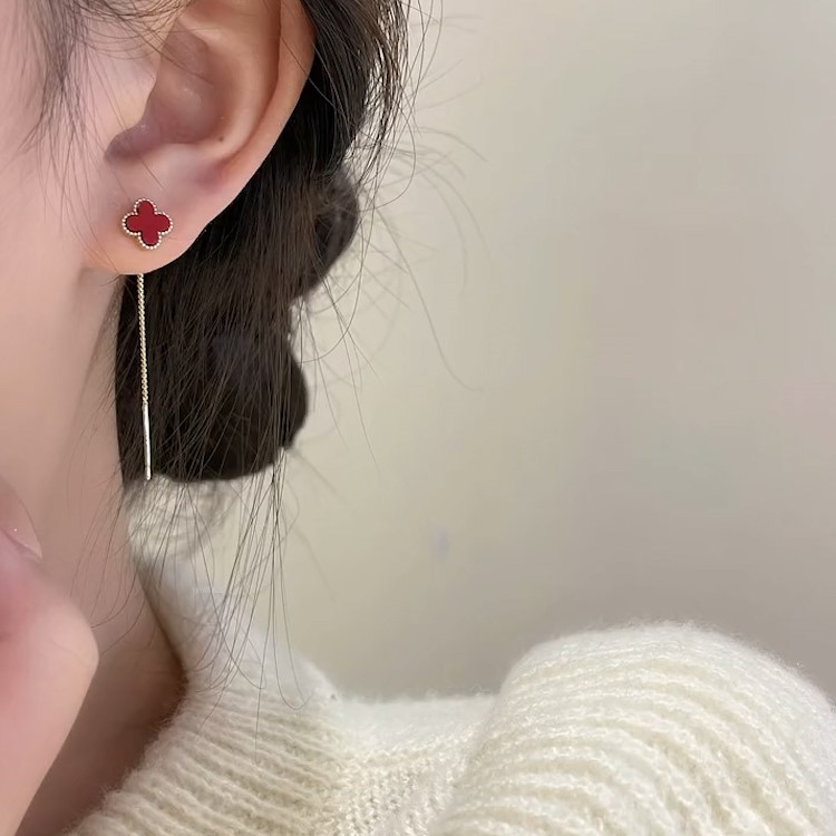 紅色四葉草耳線耳環