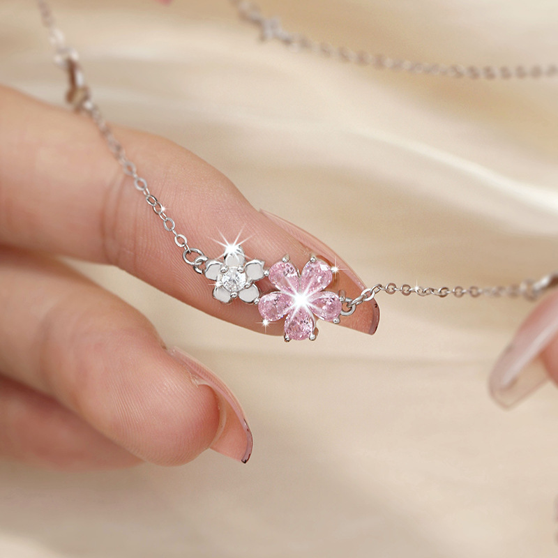 【纯银】粉鋯石櫻花蝴蝶唯美手錬