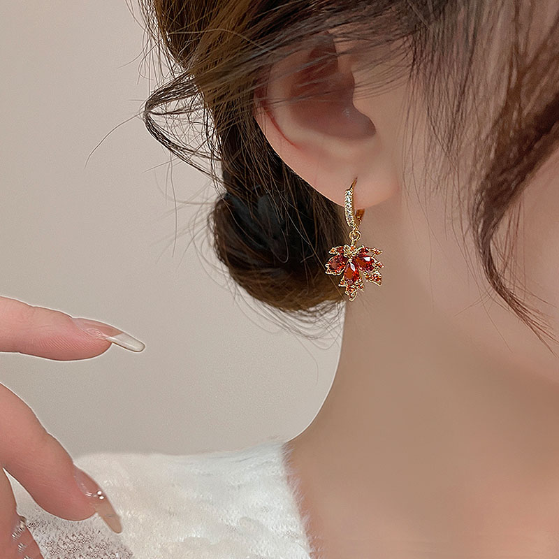 紅色楓葉氣質耳環