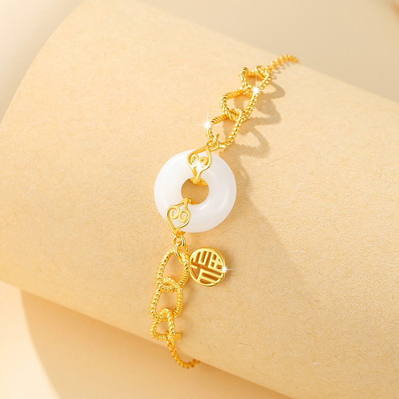 和田玉 福牌平安扣手錬【S925純銀 和田玉】寓意平安圓滿幸福