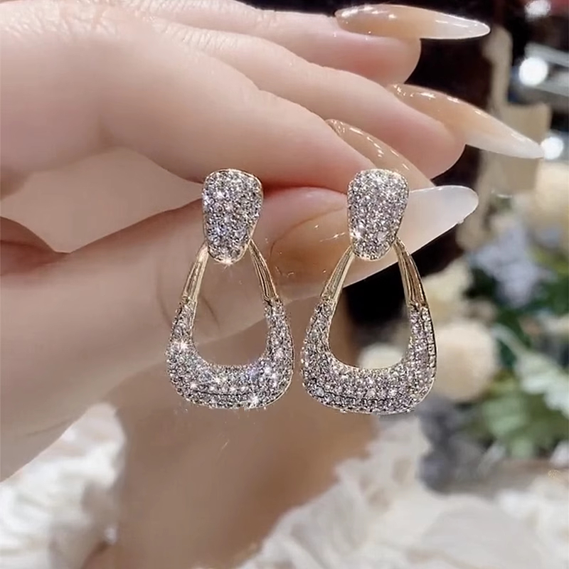 滿鑽幾何設計感耳環S925銀針