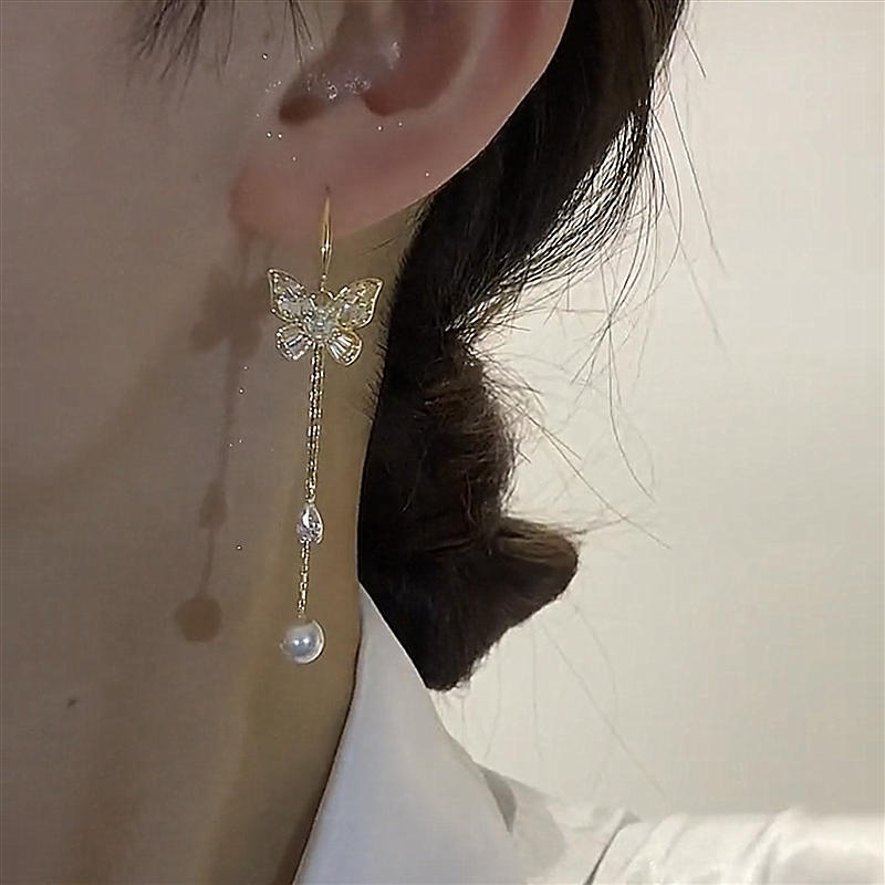 蝴蝶鋯石流蘇耳線耳環