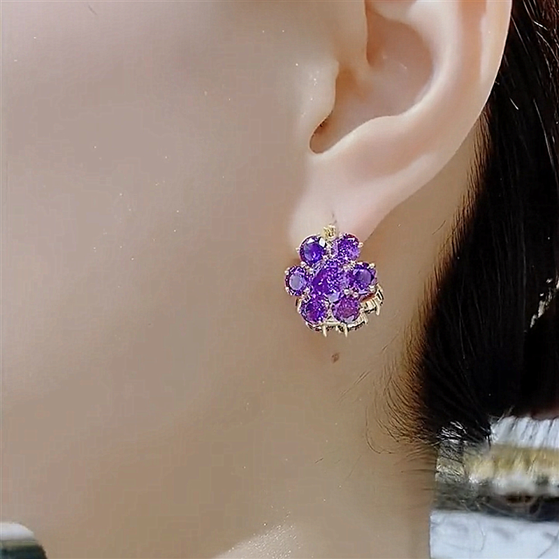 S925銀針紫色花朵耳環