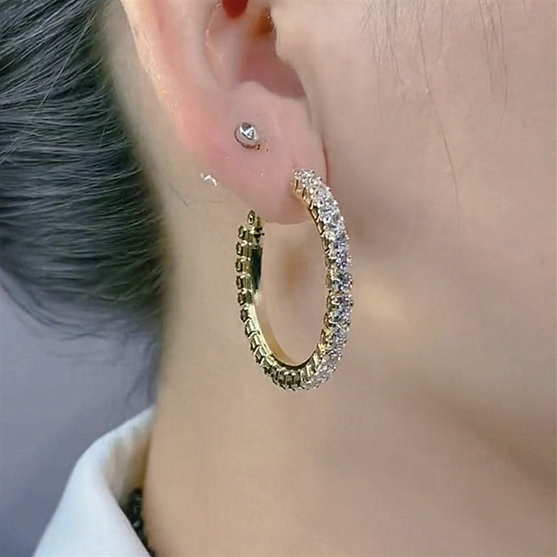 S925銀針鋯石圈圈耳圈