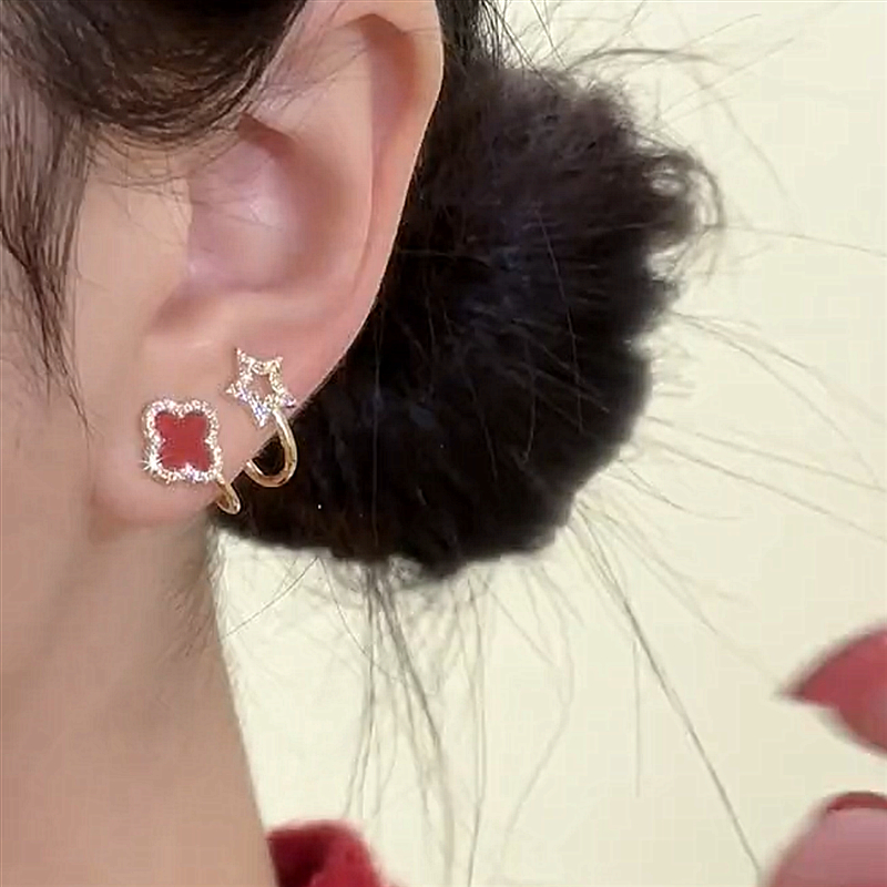 紅色幸運四葉花耳環