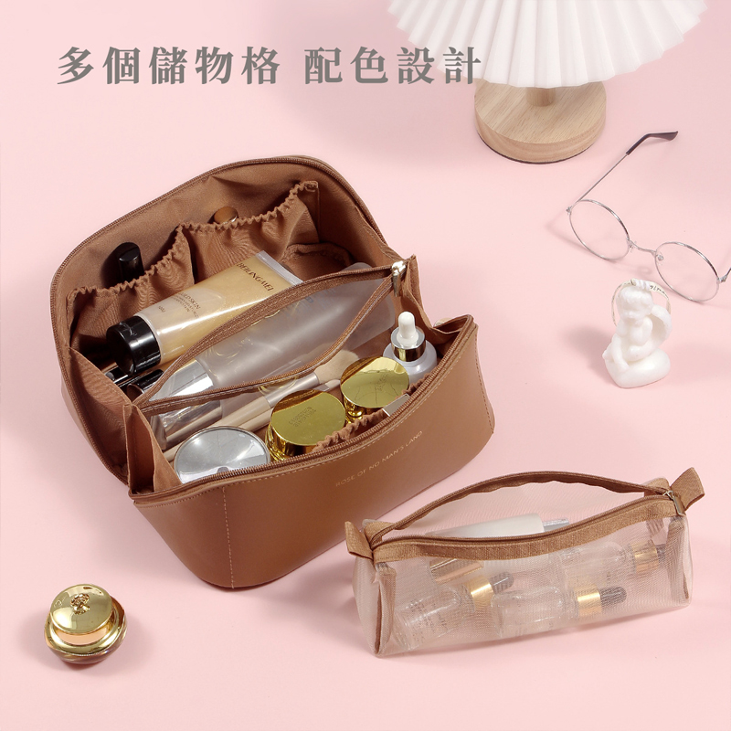女化妝包PU皮透明中格大容量旅行化妝包