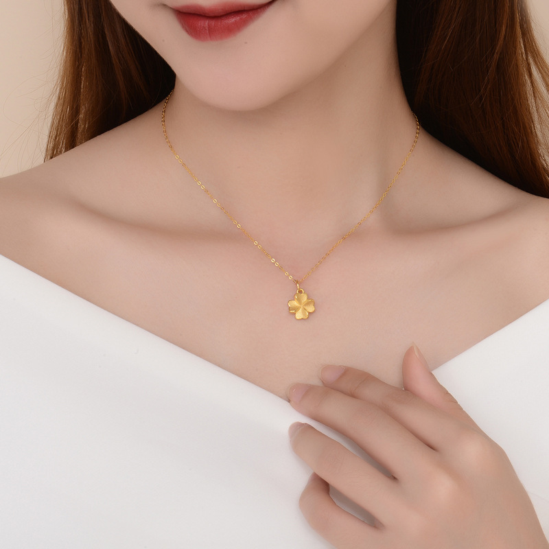 黃金項錬999足金3D硬金四葉草吊墜