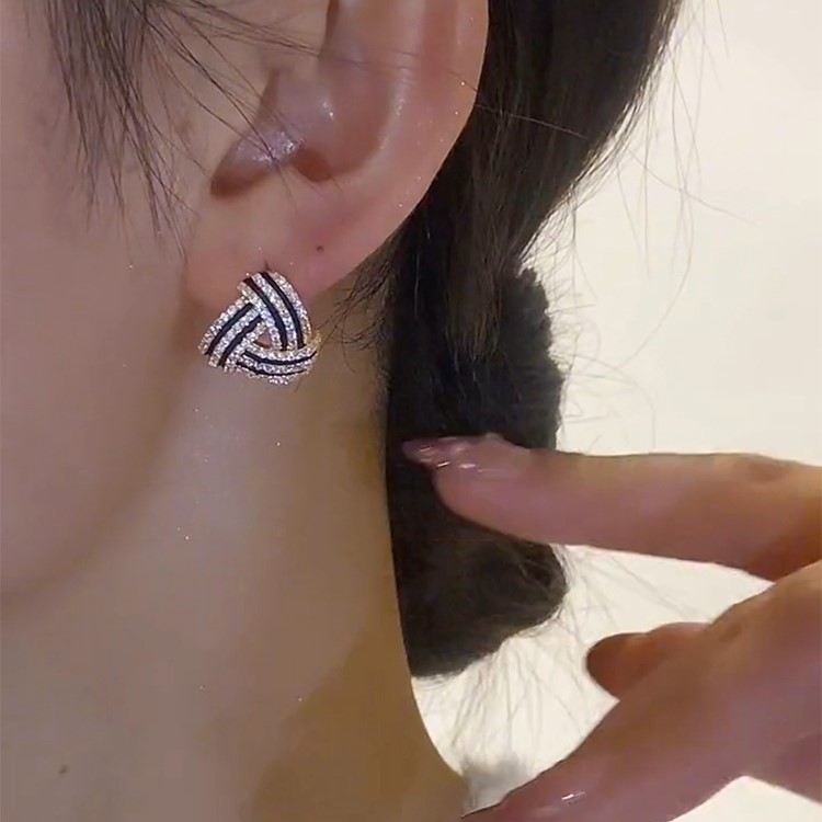 簡約氣質925銀針 黑白條紋三角形耳環