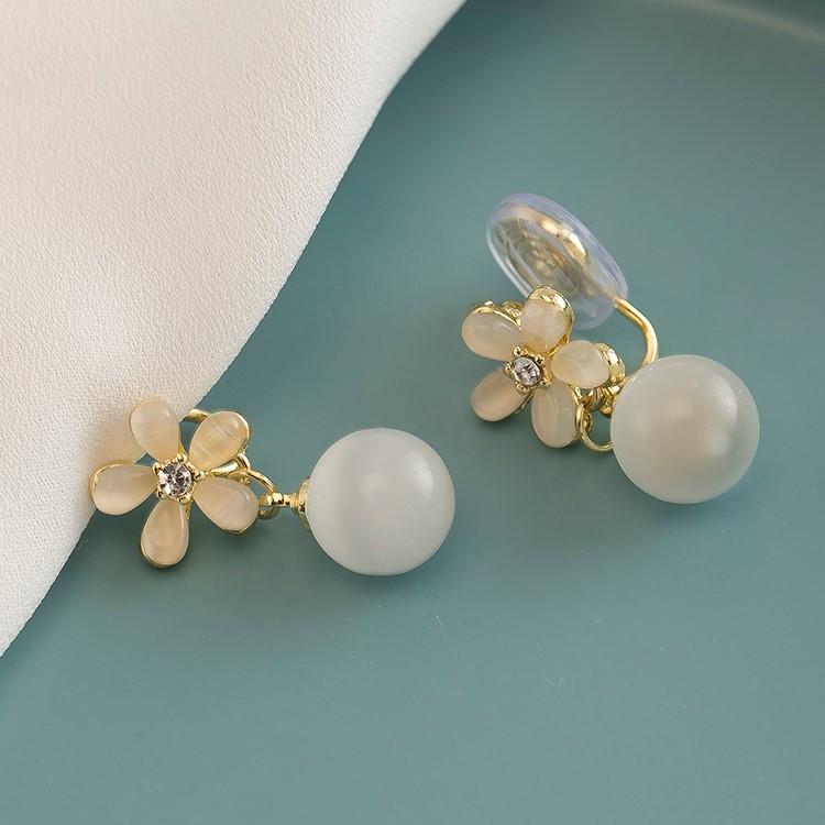時尚貓眼石花朵蚊香盤無耳洞耳夾