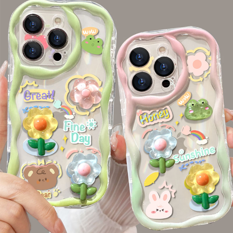 粉色塗鴉熊 透明鏡頭框保護殼