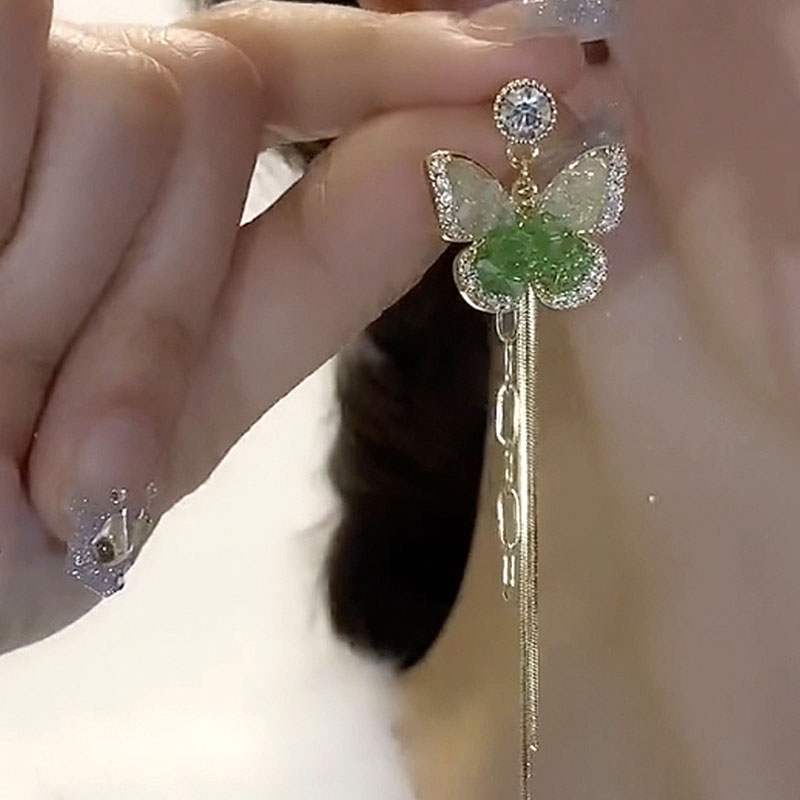 蝴蝶不對稱流蘇耳環   