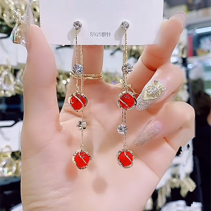 紅色貓眼石 一款兩戴 氣質耳環