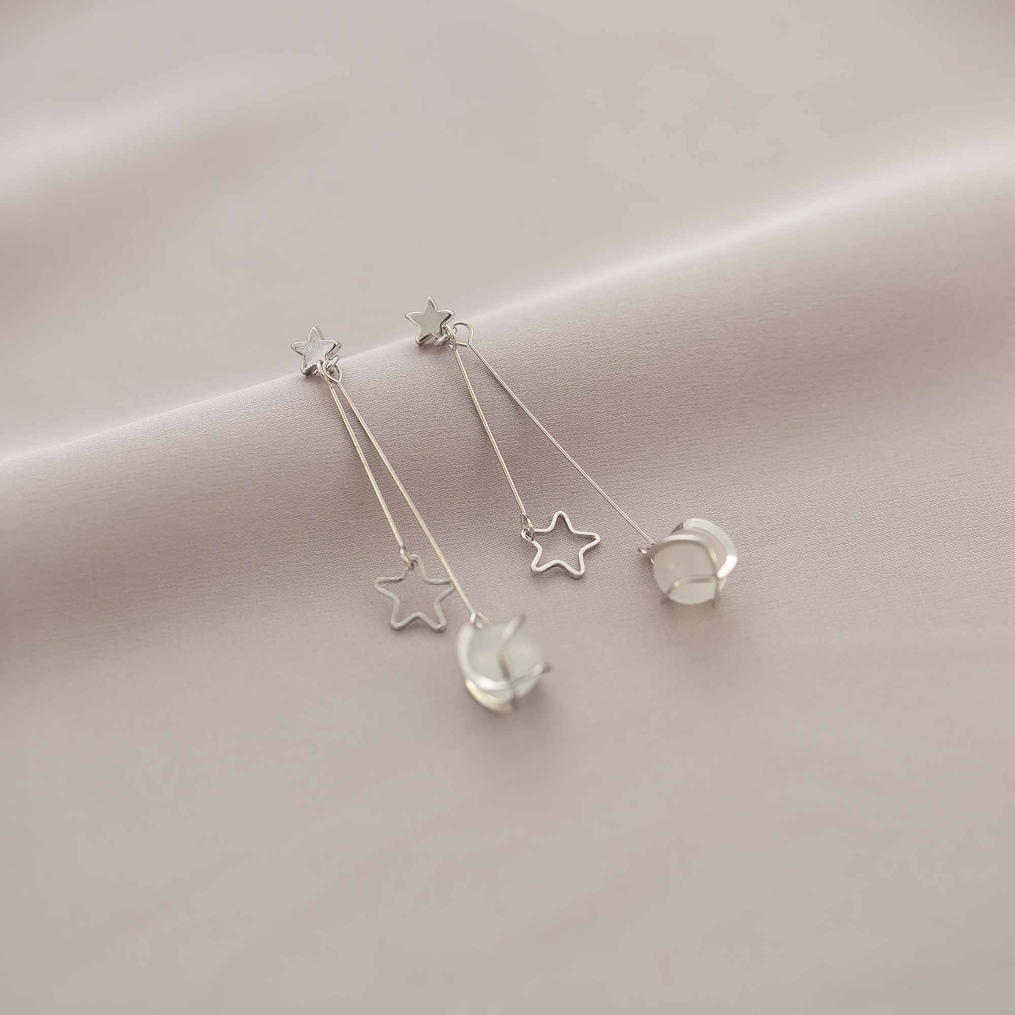 長款星星貓眼石夾式耳環