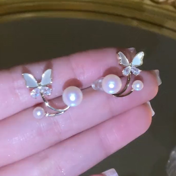 貝母珍珠蝴蝶耳環