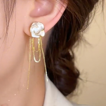 白色山茶花流蘇耳環【一款兩戴】