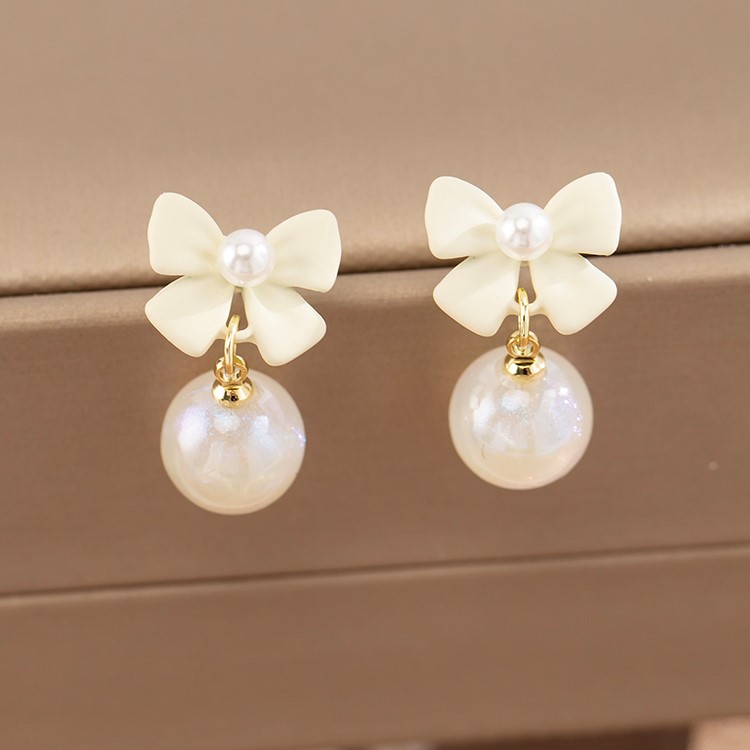甜美氣質愛蝴蝶結珍珠耳環 • 夾式耳環