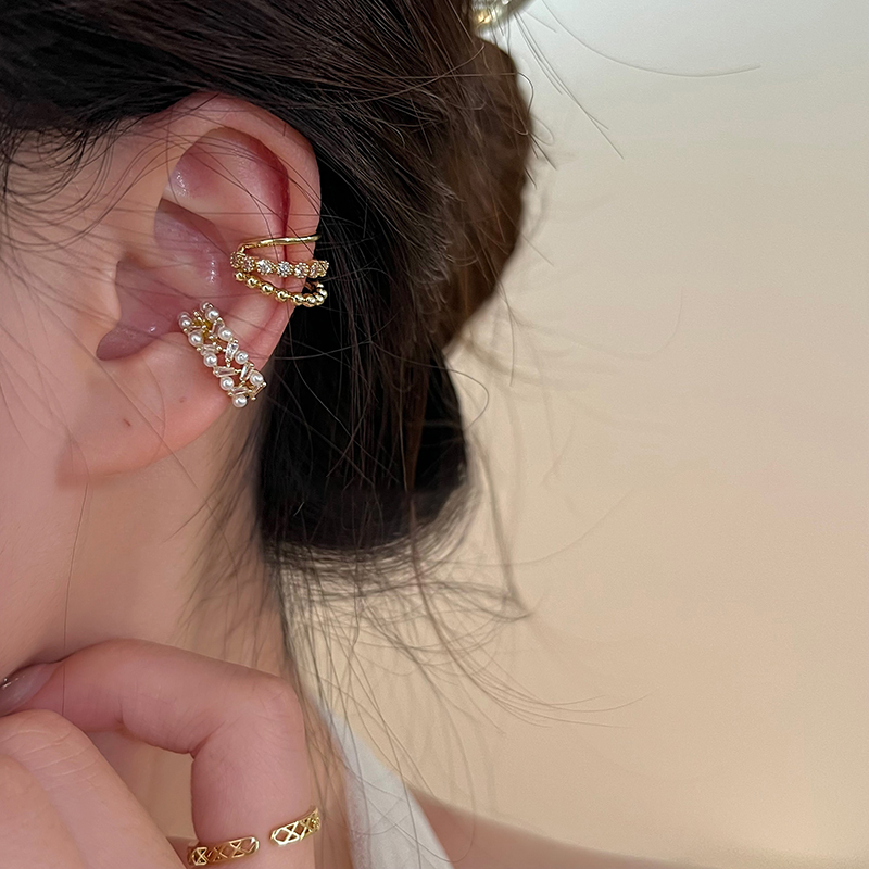 法式鋯石珍珠耳骨夾