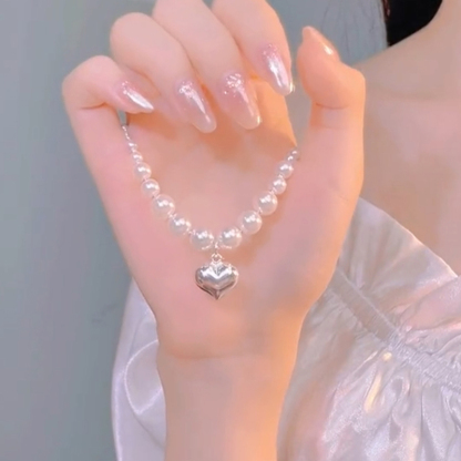 碎銀子愛心珍珠項錬