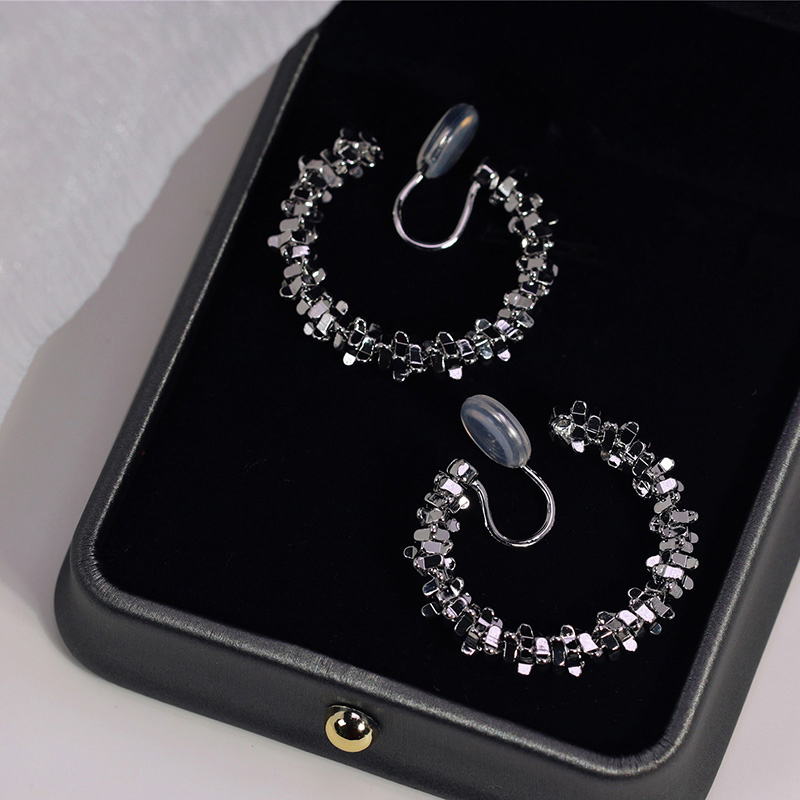 碎銀子多邊形耳圈夾式耳環