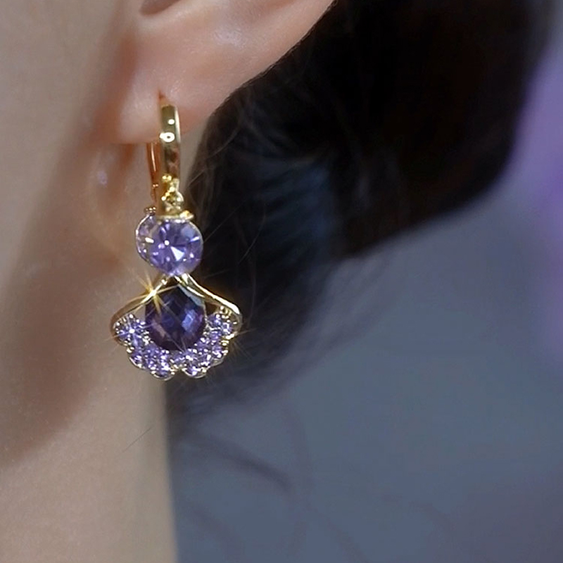 紫色銀杏葉貓眼石耳環