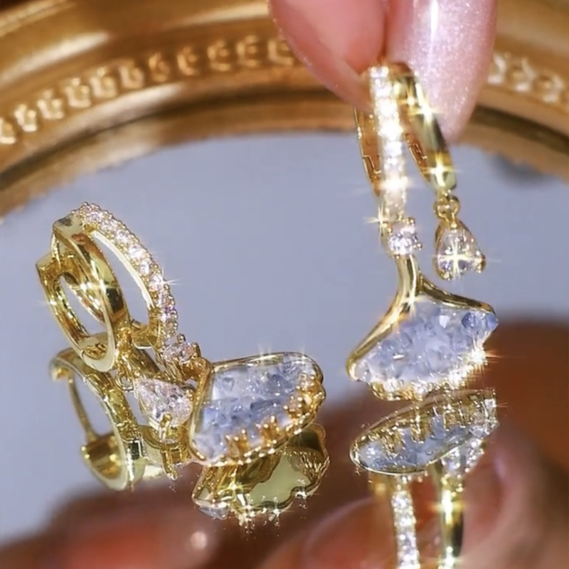 藍色海洋銀杏葉耳環