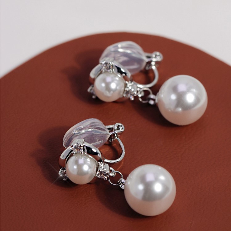 優雅珍珠無耳洞蚊香盤耳環