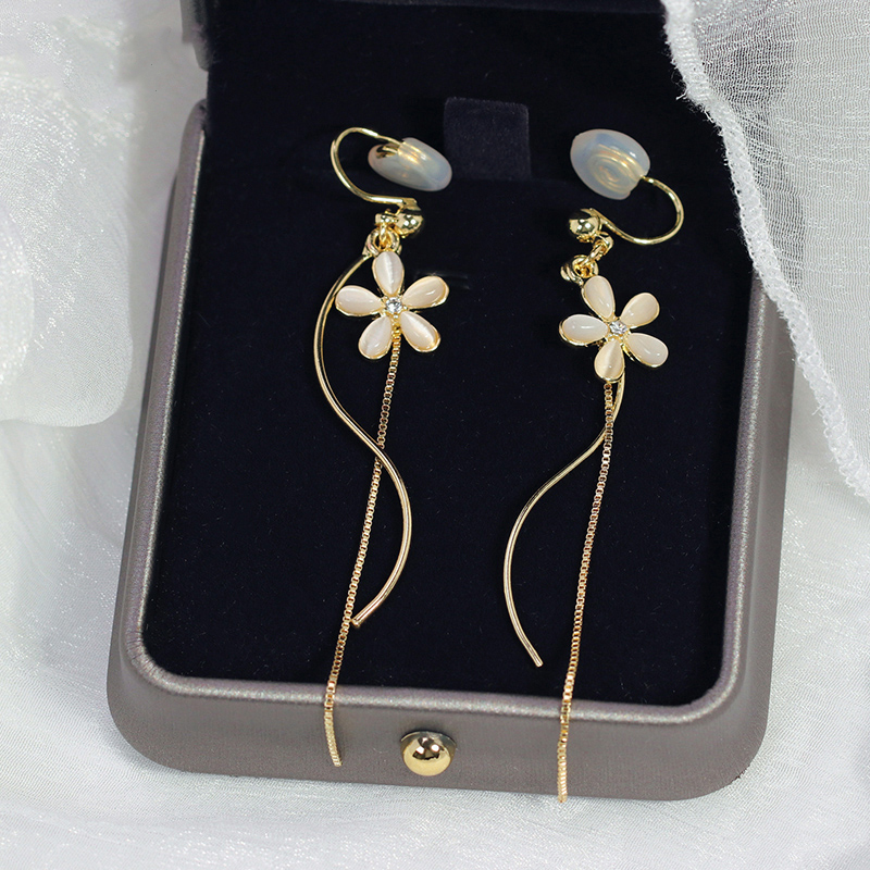 氣質貓眼石花朵流蘇耳環