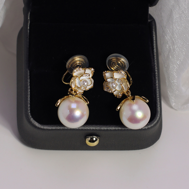 山茶花珍珠蚊香盤耳環