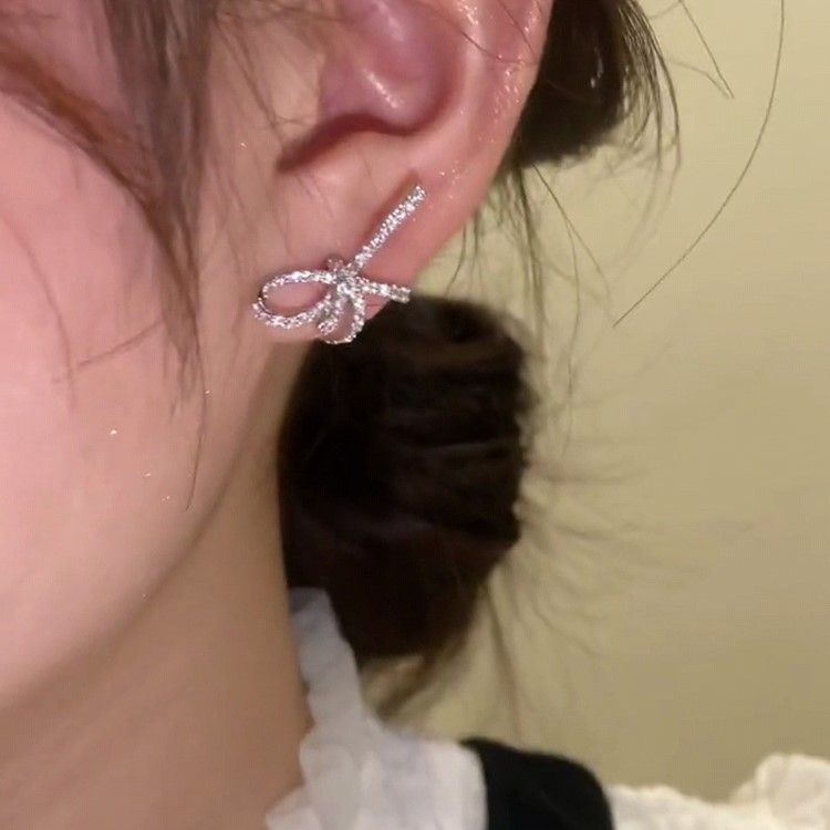 滿鑽蝴蝶結耳環S925純銀耳環