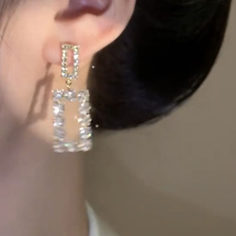 輕奢超閃幾何長方形耳環