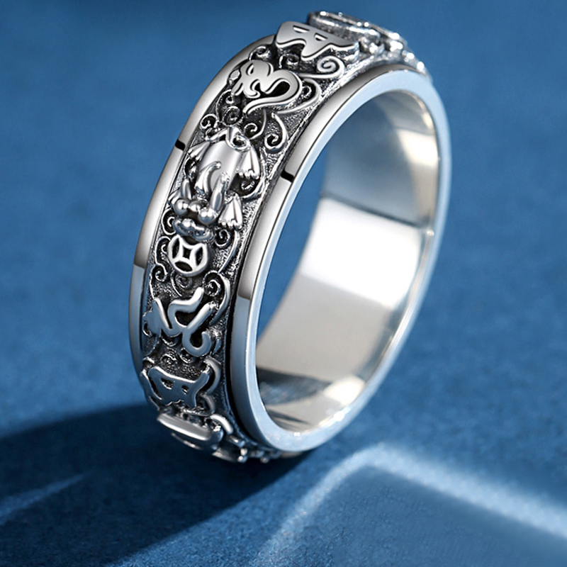 個性帥氣貔貅純銀男女同款戒指   