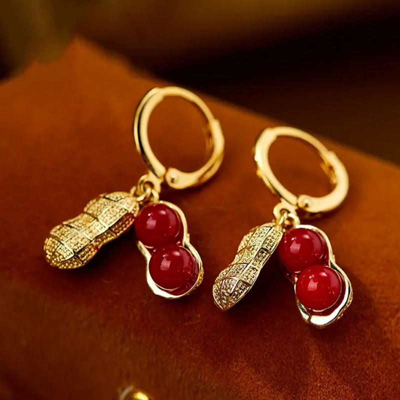 紅色珍珠花生耳環