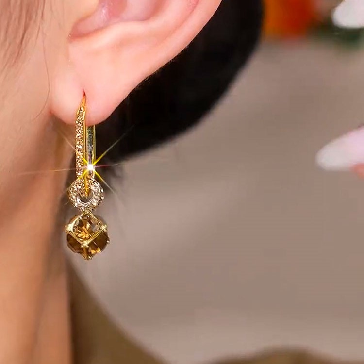 香檳金色水晶耳環