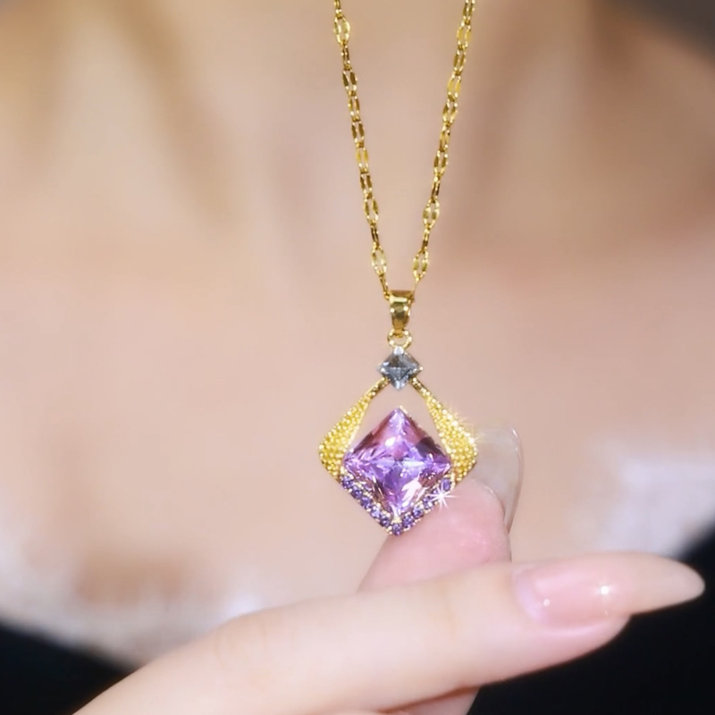 紫色方糖水晶氣質項錬