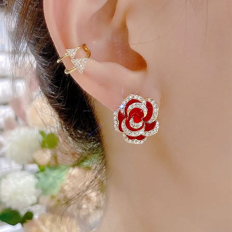 高級感黑色山茶花耳環