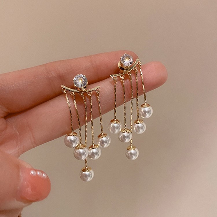 高級感珍珠白色流蘇耳環