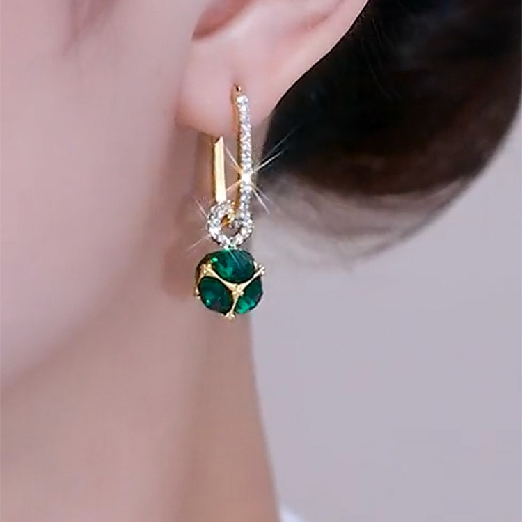 香檳金色水晶鑽球耳環