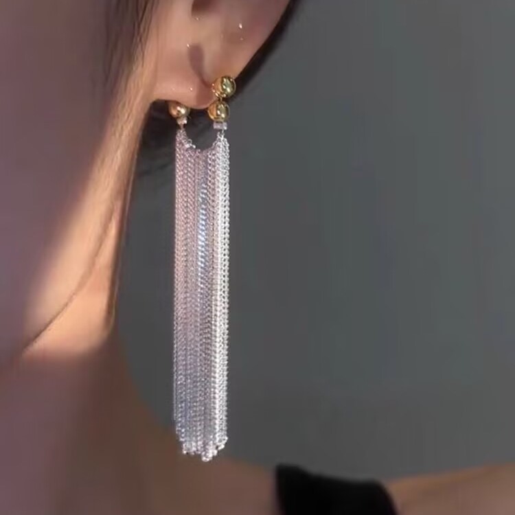璀璨銀河瀑布長款流蘇耳環