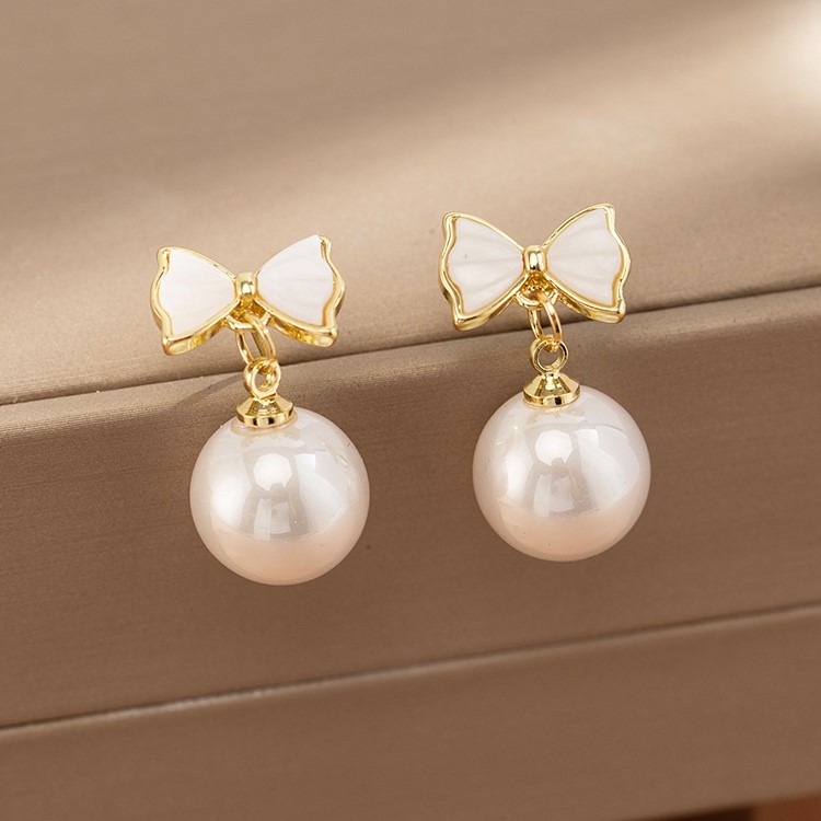 時尚氣質珍珠蝴蝶結耳環