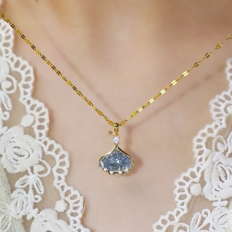 藍色水晶銀杏葉項錬