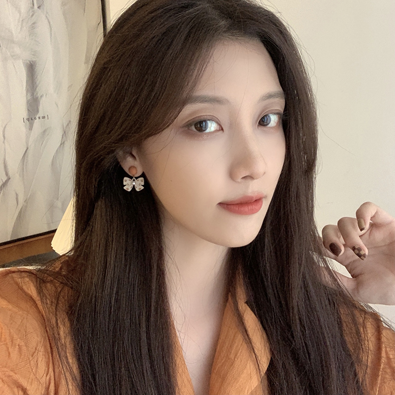 韓國波點珍珠蝴蝶結耳環