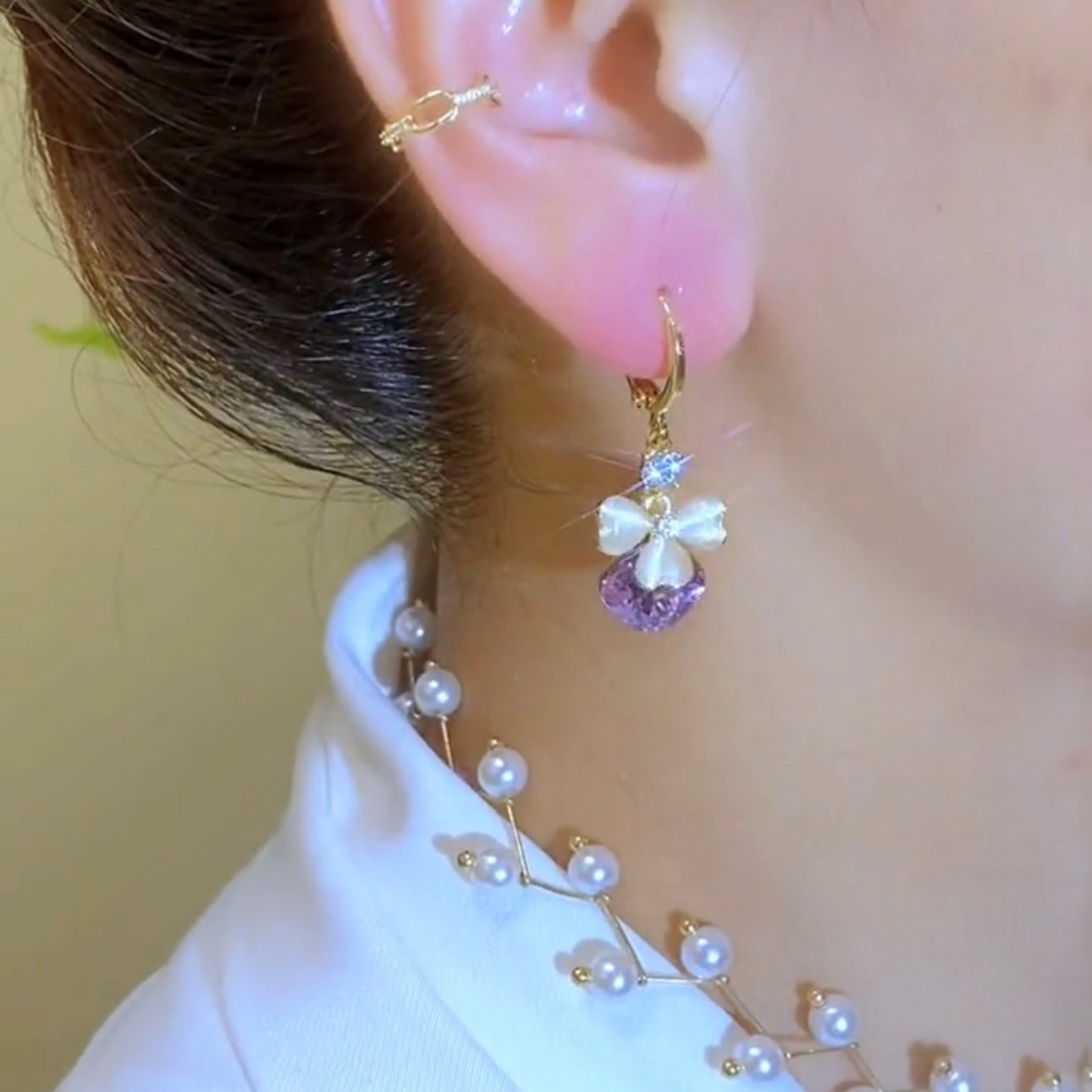 輕奢紫色鋯石水滴氣質耳環