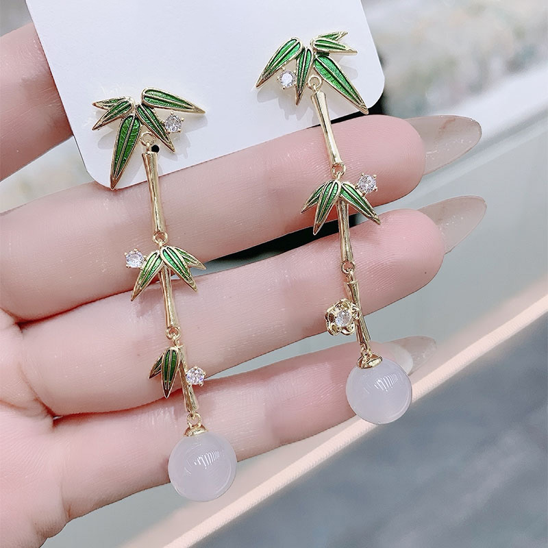 高級感翠竹長款耳環 
