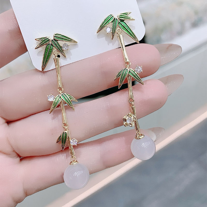 高級感翠竹長款耳環